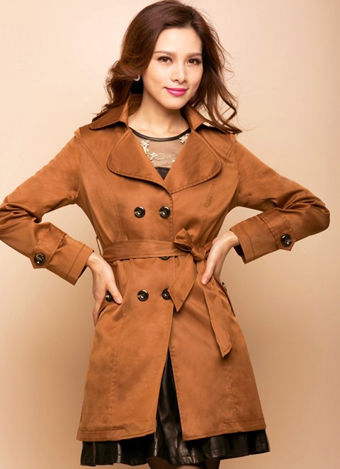 Xanthous polyester lady lapel coat - Click Image to Close